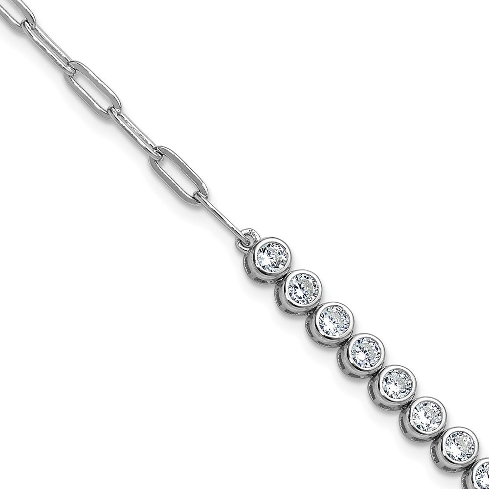 Cheryl M Sterling Silver Rhodium-plated Polished Bezel Set CZ and Paperclip Link Bracelet QCM1833-8
