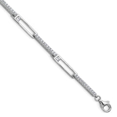 Cheryl M Sterling Silver Rhodium-plated Polished CZ Rectangular Link with 1 Inch Extension Bracelet QCM1836-6.75