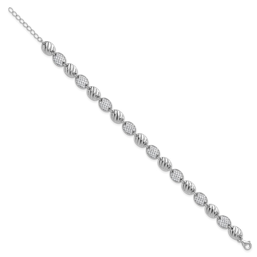 Cheryl M Sterling Silver Rhodium-plated Polished and Grooved CZ Ovals with 1 Inch Extension Bracelet QCM1837-7