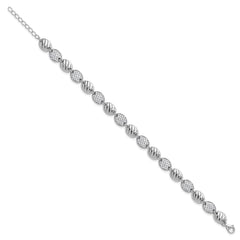 Cheryl M Sterling Silver Rhodium-plated Polished and Grooved CZ Ovals with 1 Inch Extension Bracelet QCM1837-7