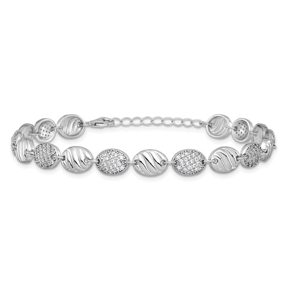Cheryl M Sterling Silver Rhodium-plated Polished and Grooved CZ Ovals with 1 Inch Extension Bracelet QCM1837-7