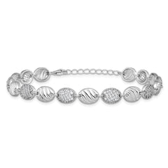 Cheryl M Sterling Silver Rhodium-plated Polished and Grooved CZ Ovals with 1 Inch Extension Bracelet QCM1837-7