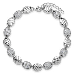 Cheryl M Sterling Silver Rhodium-plated Polished and Grooved CZ Ovals with 1 Inch Extension Bracelet QCM1837-7