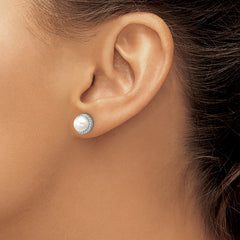 QCM1839 Cheryl M Sterling Silver Rhodium-plated Polished Freshwater Cultured Pearl and CZ Halo Post Earrings