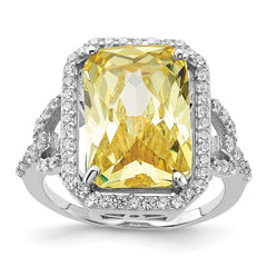 Cheryl M Sterling Silver Rhodium-plated Polished Fancy Yellow and White CZ Ring