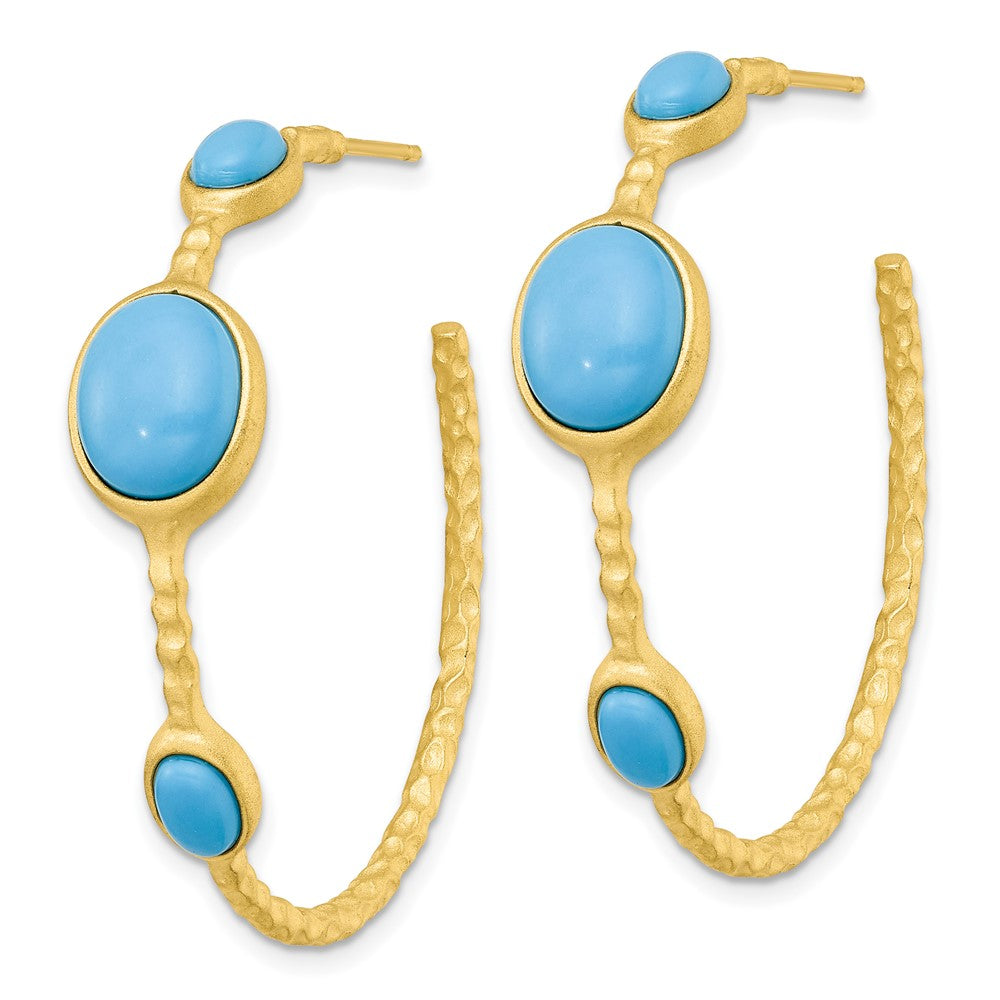 QCM1844 Cheryl M Sterling Silver Gold-plated Brushed and Hammered Lab Created Turquoise Post C-Hoop Earrings
