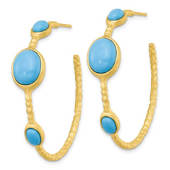 QCM1844 Cheryl M Sterling Silver Gold-plated Brushed and Hammered Lab Created Turquoise Post C-Hoop Earrings