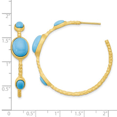 QCM1844 Cheryl M Sterling Silver Gold-plated Brushed and Hammered Lab Created Turquoise Post C-Hoop Earrings