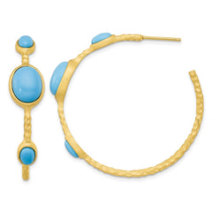 QCM1844 Cheryl M Sterling Silver Gold-plated Brushed and Hammered Lab Created Turquoise Post C-Hoop Earrings