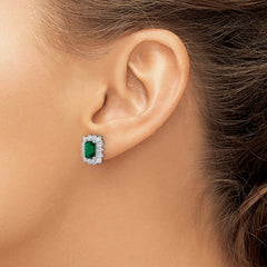 QCM1855 Cheryl M Sterling Silver Rhodium-plated Polished Fancy Green and White CZ Post Earrings