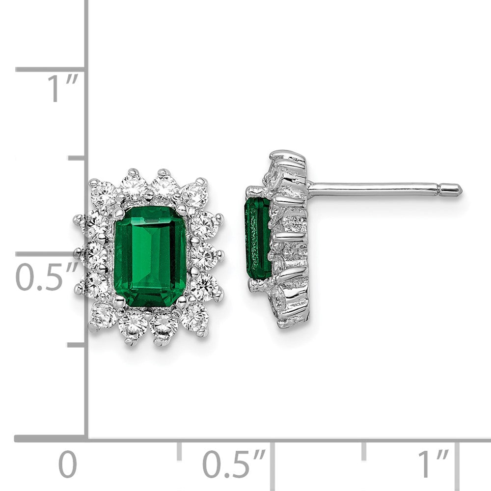 QCM1855 Cheryl M Sterling Silver Rhodium-plated Polished Fancy Green and White CZ Post Earrings