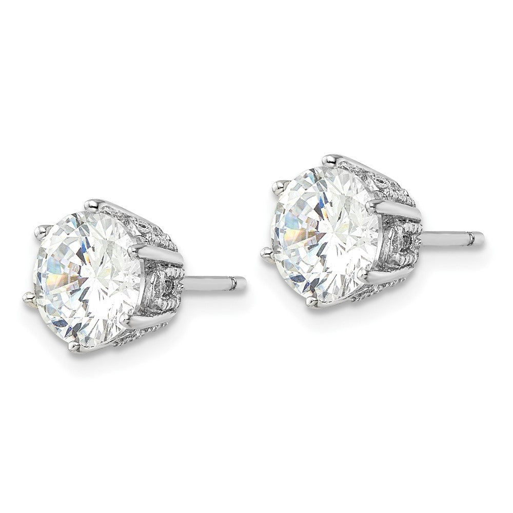 QCM1856 Cheryl M Sterling Silver Rhodium-plated Polished and Textured CZ Stud Earrings
