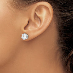 QCM1856 Cheryl M Sterling Silver Rhodium-plated Polished and Textured CZ Stud Earrings