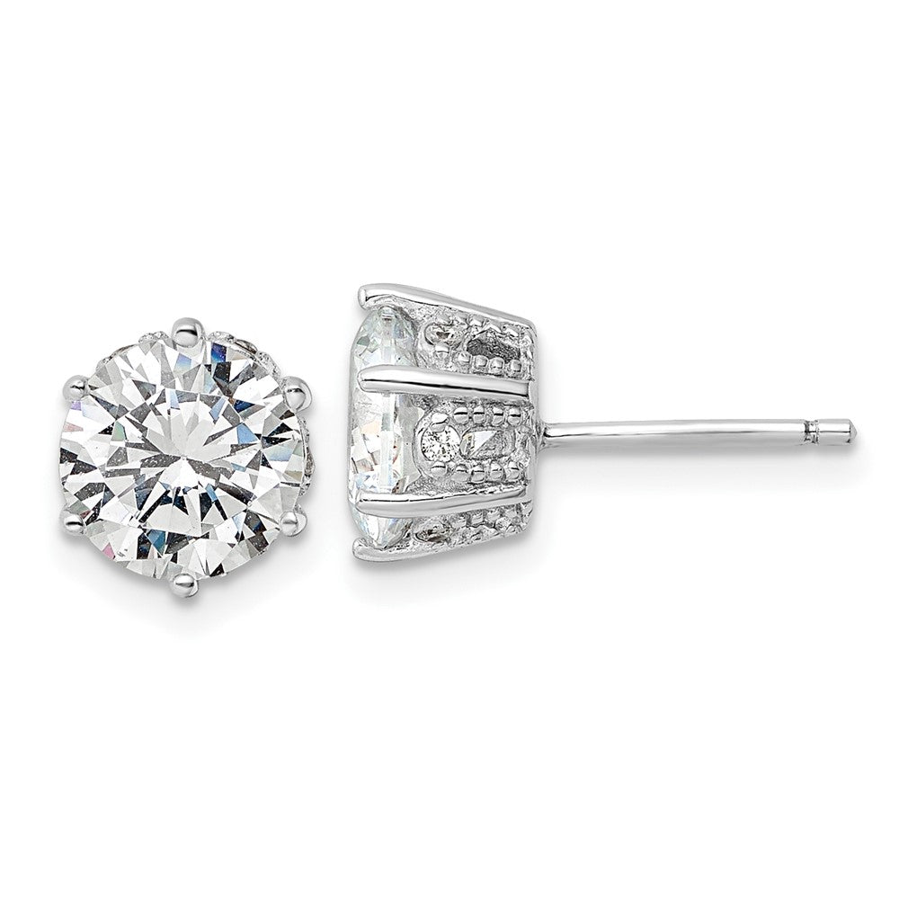 QCM1856 Cheryl M Sterling Silver Rhodium-plated Polished and Textured CZ Stud Earrings
