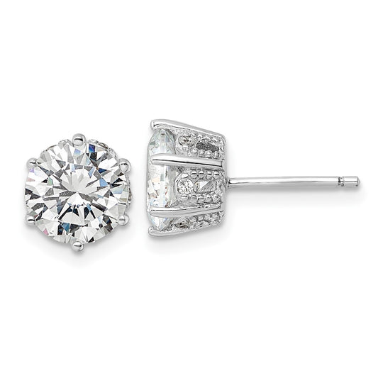 QCM1856 Cheryl M Sterling Silver Rhodium-plated Polished and Textured CZ Stud Earrings