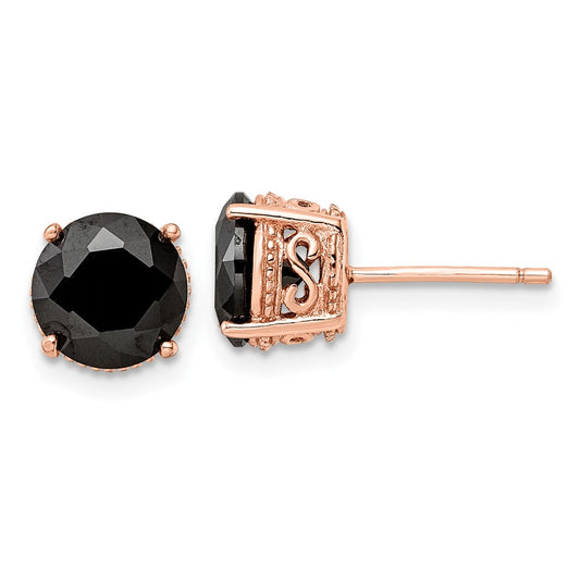 QCM1857P Cheryl M Sterling Silver Rose Gold-plated Polished Black CZ Stud Earrings