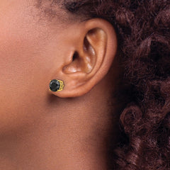 QCM1857Y Cheryl M Sterling Silver Gold-plated Polished Black CZ Stud Earrings