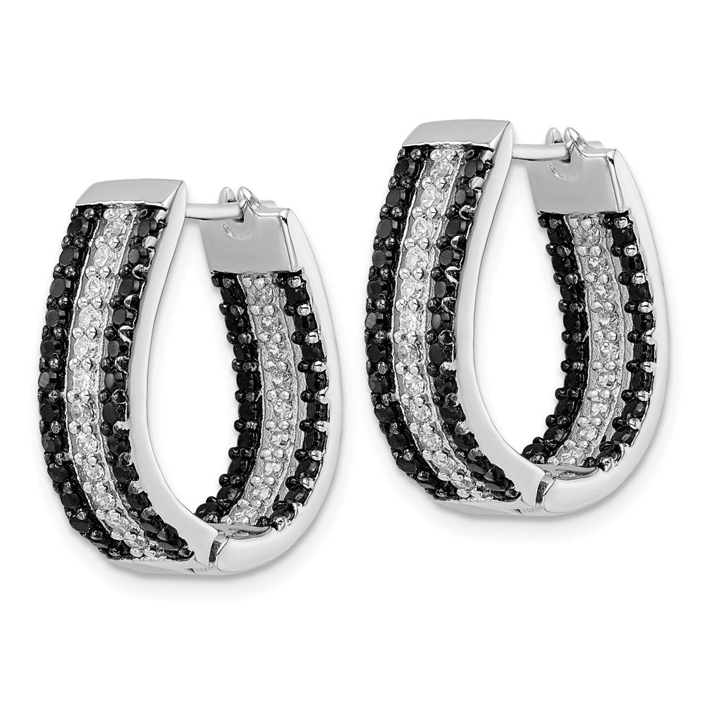 QCM1859 Cheryl M Sterling Silver Rhodium-plated Polished Black and White CZ Oval In and Out Hoop Earrings