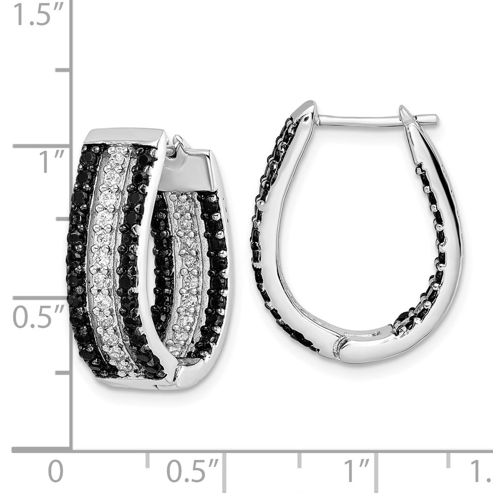 QCM1859 Cheryl M Sterling Silver Rhodium-plated Polished Black and White CZ Oval In and Out Hoop Earrings
