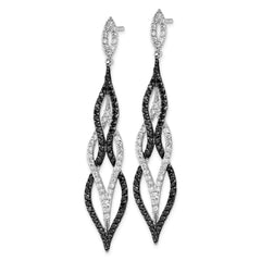 QCM1861 Cheryl M Sterling Silver Rhodium-plated with Black Rhodium Polished Fancy Black and White CZ Post Dangle Earrings