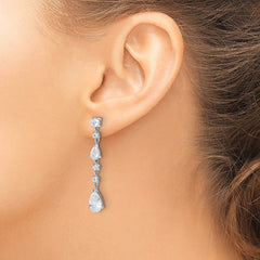 QCM1862 Cheryl M Sterling Silver Rhodium-plated Polished Fancy CZ Teardrop Post Dangle Earrings