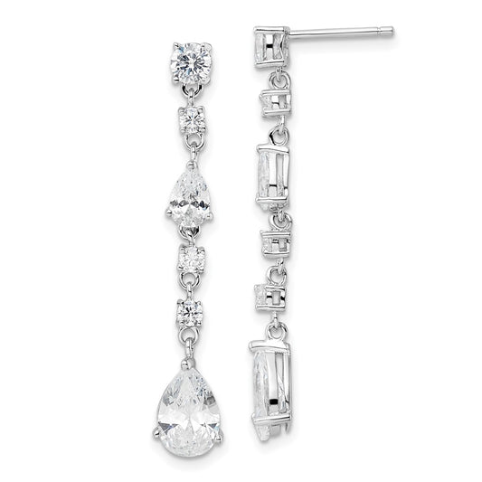 QCM1862 Cheryl M Sterling Silver Rhodium-plated Polished Fancy CZ Teardrop Post Dangle Earrings