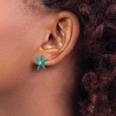 QCM1863Y Cheryl M Sterling Silver Gold-plated Polished Blue Enamel and CZ Starfish Post Earrings