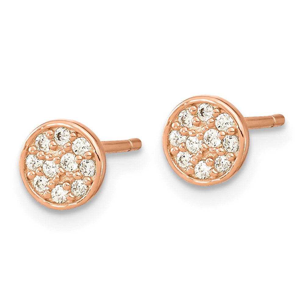 QCM1864P Cheryl M Sterling Silver Rose Gold-plated Polished Pave CZ Circle Post Earrings