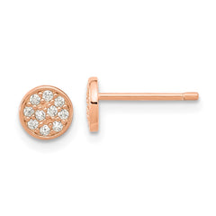 QCM1864P Cheryl M Sterling Silver Rose Gold-plated Polished Pave CZ Circle Post Earrings