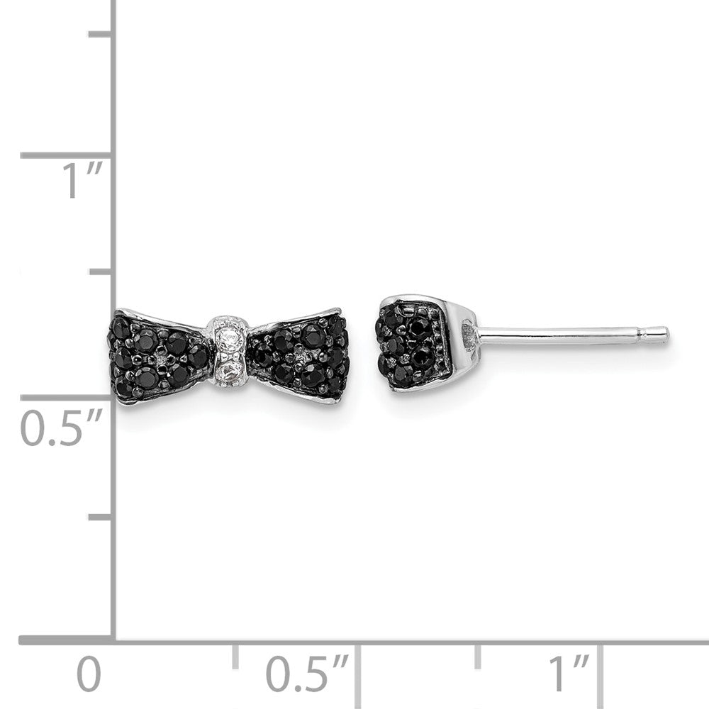 QCM1865B Cheryl M Sterling Silver Rhodium-plated with Black Rhodium Polished Black and White CZ Bow Post Earrings