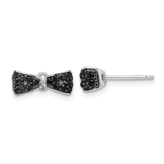 QCM1865B Cheryl M Sterling Silver Rhodium-plated with Black Rhodium Polished Black and White CZ Bow Post Earrings
