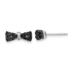 QCM1865B Cheryl M Sterling Silver Rhodium-plated with Black Rhodium Polished Black and White CZ Bow Post Earrings