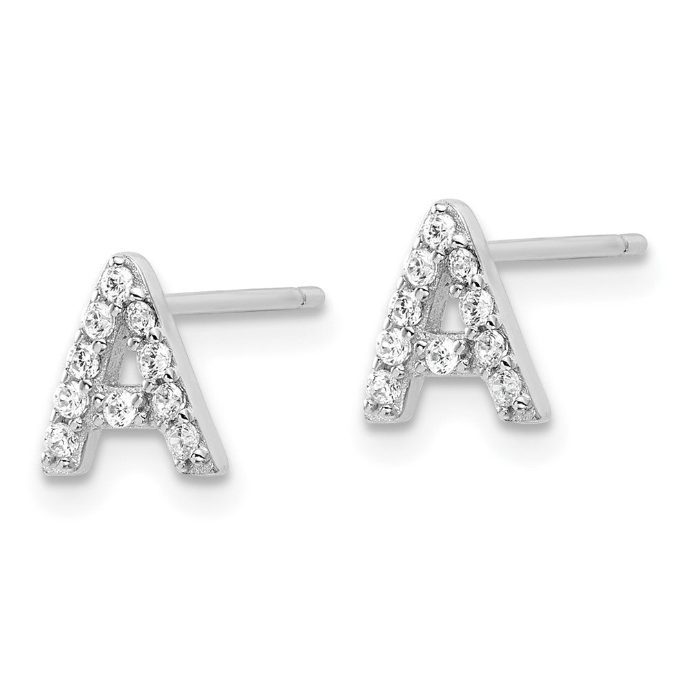 QCM1867A Cheryl M Sterling Silver Rhodium-plated Polished Letter A CZ Initial Post Earrings