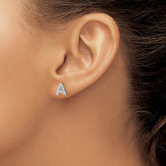 QCM1867A Cheryl M Sterling Silver Rhodium-plated Polished Letter A CZ Initial Post Earrings