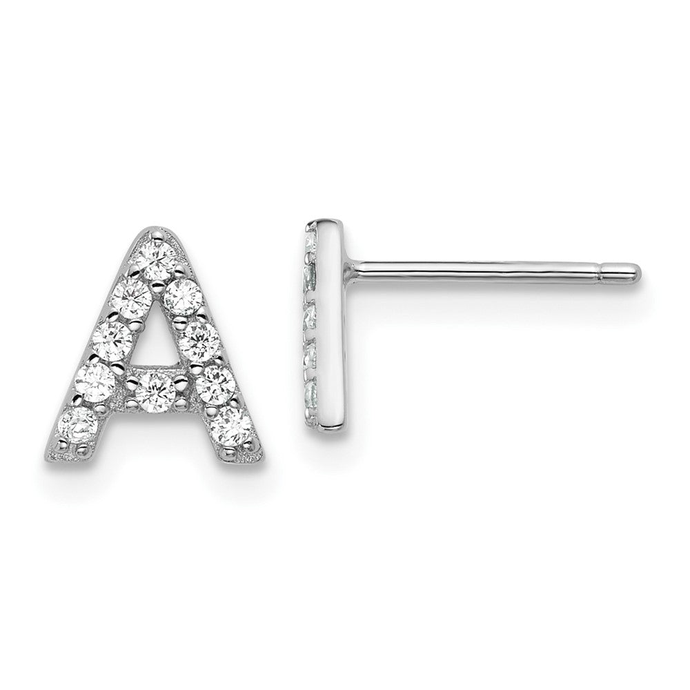QCM1867A Cheryl M Sterling Silver Rhodium-plated Polished Letter A CZ Initial Post Earrings