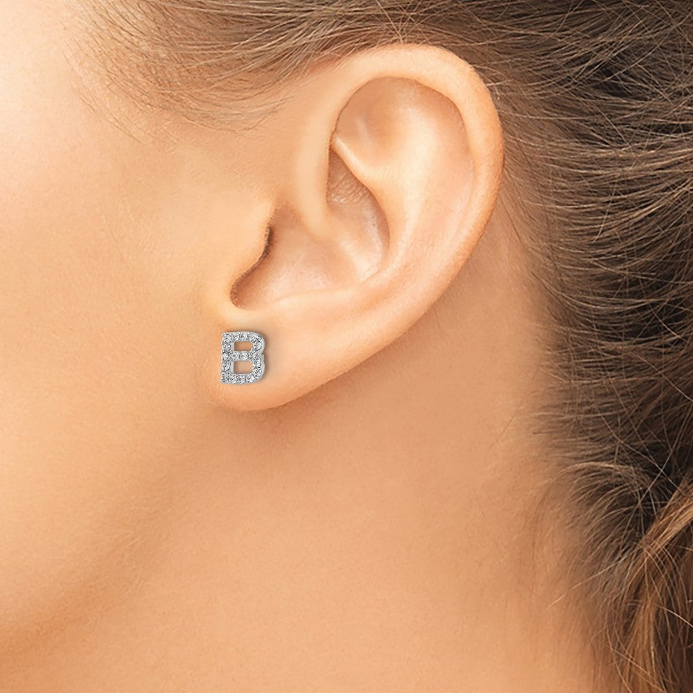 QCM1867B Cheryl M Sterling Silver Rhodium-plated Polished Letter B CZ Initial Post Earrings