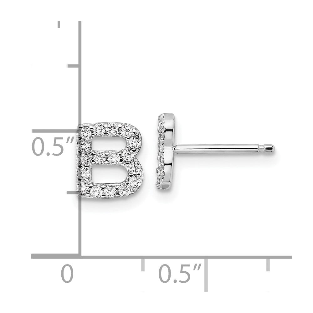 QCM1867B Cheryl M Sterling Silver Rhodium-plated Polished Letter B CZ Initial Post Earrings