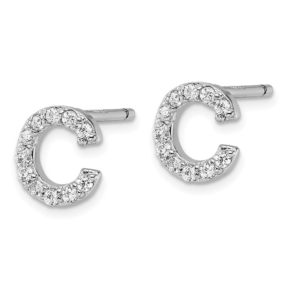 QCM1867C Cheryl M Sterling Silver Rhodium-plated Polished Letter C CZ Initial Post Earrings