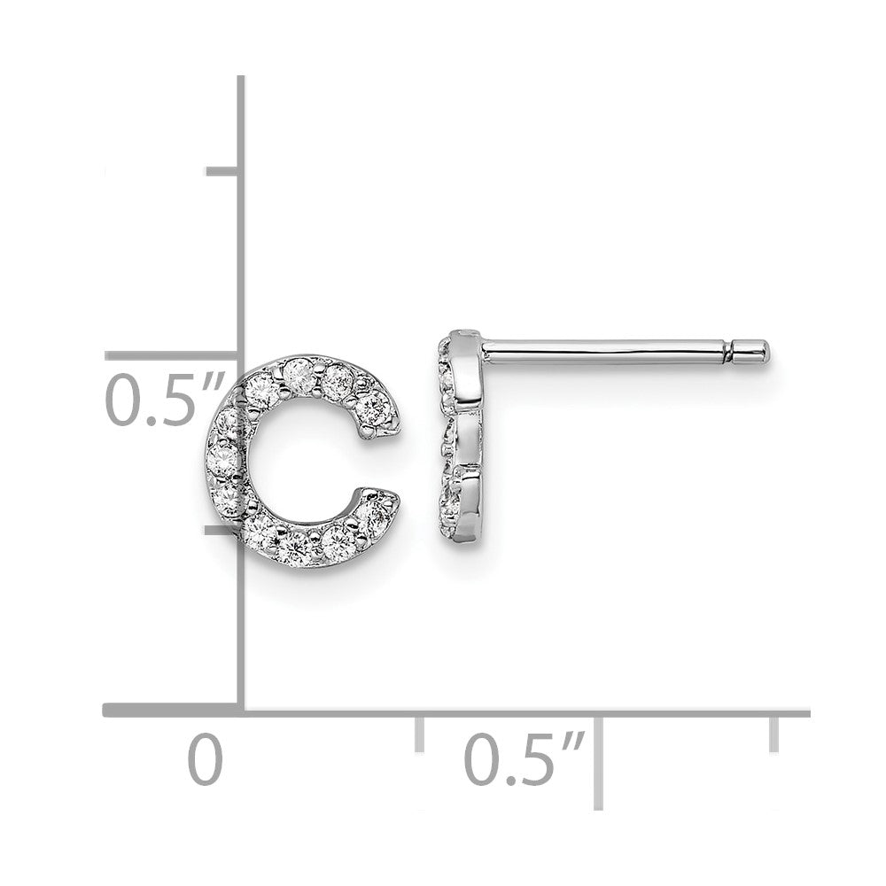 QCM1867C Cheryl M Sterling Silver Rhodium-plated Polished Letter C CZ Initial Post Earrings