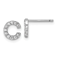 QCM1867C Cheryl M Sterling Silver Rhodium-plated Polished Letter C CZ Initial Post Earrings