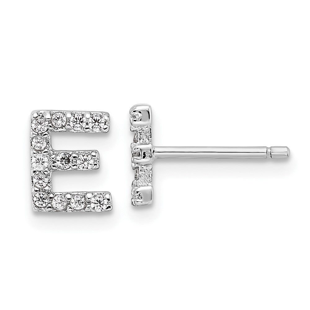 QCM1867E Cheryl M Sterling Silver Rhodium-plated Polished Letter E CZ Initial Post Earrings