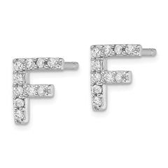 QCM1867F Cheryl M Sterling Silver Rhodium-plated Polished Letter F CZ Initial Post Earrings