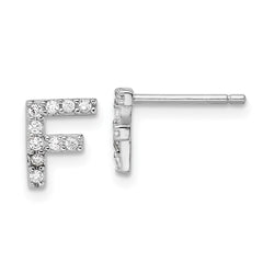QCM1867F Cheryl M Sterling Silver Rhodium-plated Polished Letter F CZ Initial Post Earrings