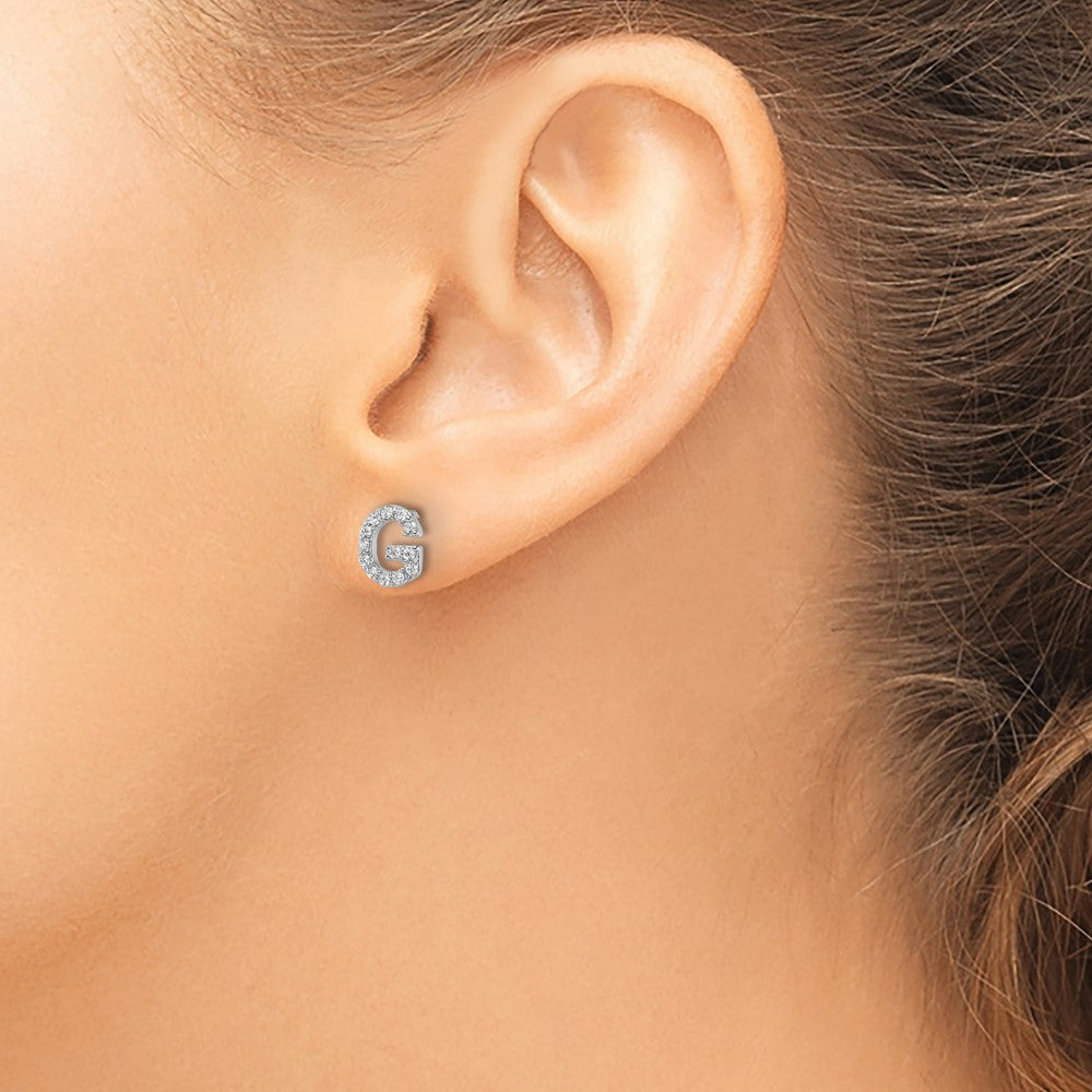QCM1867G Cheryl M Sterling Silver Rhodium-plated Polished Letter G CZ Initial Post Earrings