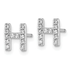 QCM1867H Cheryl M Sterling Silver Rhodium-plated Polished Letter H CZ Initial Post Earrings