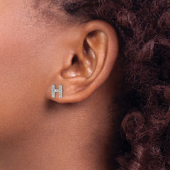 QCM1867H Cheryl M Sterling Silver Rhodium-plated Polished Letter H CZ Initial Post Earrings