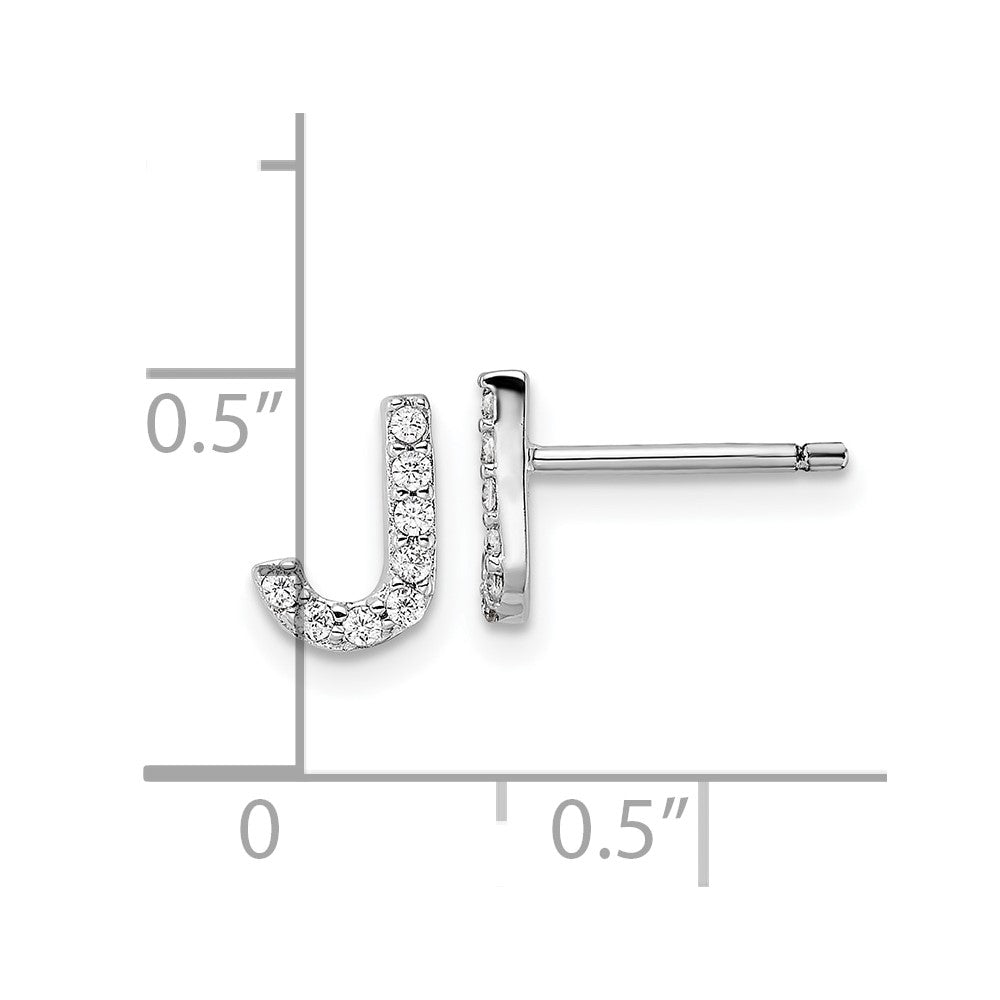QCM1867J Cheryl M Sterling Silver Rhodium-plated Polished Letter J CZ Initial Post Earrings