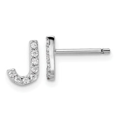 QCM1867J Cheryl M Sterling Silver Rhodium-plated Polished Letter J CZ Initial Post Earrings