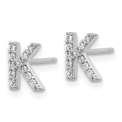 QCM1867K Cheryl M Sterling Silver Rhodium-plated Polished Letter K CZ Initial Post Earrings