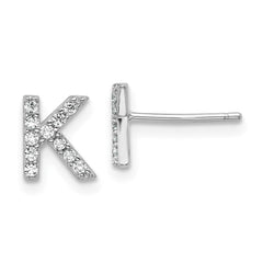 QCM1867K Cheryl M Sterling Silver Rhodium-plated Polished Letter K CZ Initial Post Earrings